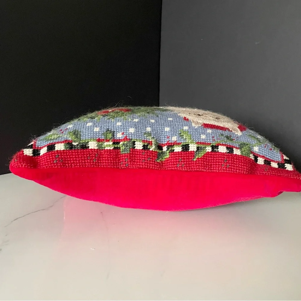 Kitty Klaus Needlepoint Holiday Pillow